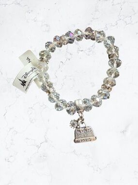 Disney Parks Euro Clear Crystal Beaded Charm Bracelet - Paris Purse Charm
